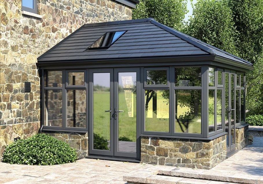 Solid Roof conservatory with french doors